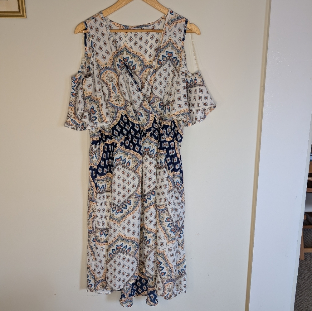 💐AUW 2X Plus Size Boho Paisley Cold Shoulder Ruffle Dress 💐 3 For $20
